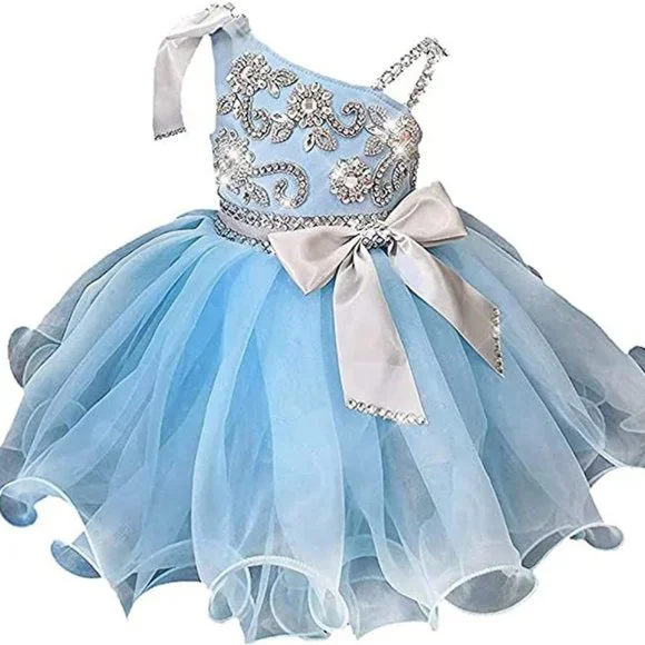 NEW Beautiful Sparkling Bling Rhinestone Blue Cinderella Baby Flower Gir… - Picture 3 of 5